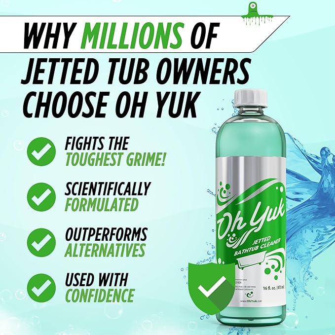 Oh Yuk Jetted Tub Cleaner for Jet Tubs, Bathtubs, Whirlpools, The Most Effective Jetted Tub Cleaner, Septic Safe, 32 Cleanings per Bottle - 1 Gallon