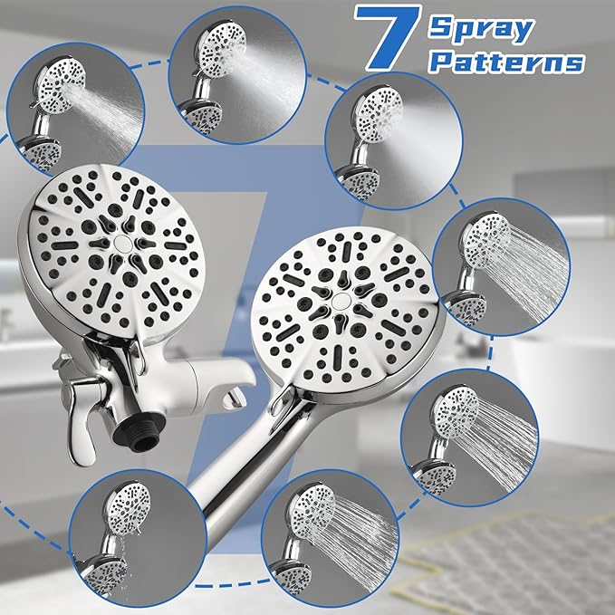 Dual Shower Faucet Set With Tub Spout - Complete Combo System With Handheld and Head - Trim Kit Chrome Polished Fixtures