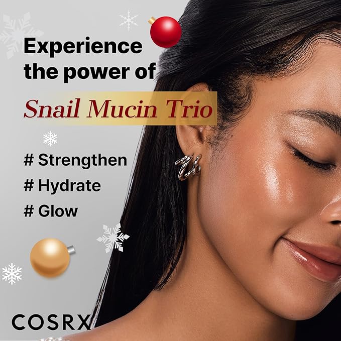 COSRX Snail Mucin Limited Holiday Gift Set with Snail Mucin Repairing Serum, Moisturizer & Collagen Face Mask, Korean Skin Care Set, Stocking stuffers, Gifts for Women, Amazon Exclusive