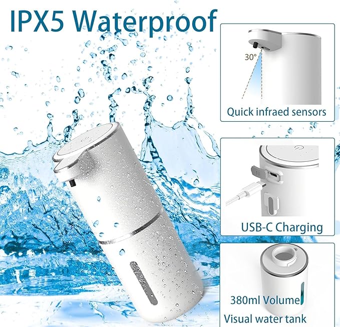 2Pack Automatic Soap Dispenser – Touchless Foaming Soap Dispenser 400ml USB Rechargeable Dispenser Electric Wall Mounted 4levels Adjustable Foam Dispenser Pump for Bathroom Kitchen Dish Soap