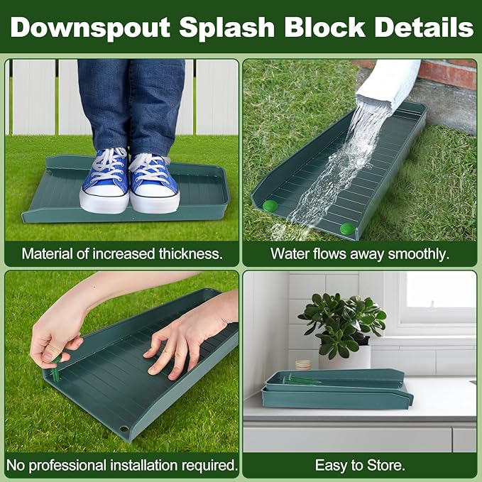 Gutter Downspout Splash Block,16.3"Drain Gutter Guard Diverter,Gutter Downspout Extensions for Water Drainage, Fixable Down Spout Drain Trays,Drainage to Protect House Foundations (4PC Black)