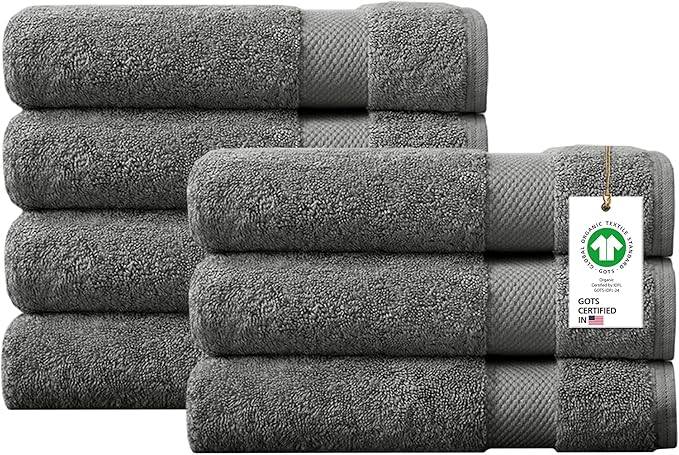 Delara 100% Organic Cotton Towels 650 GSM Plush Feather Touch Quick Dry Bath Towel, Pack of 7 GOTS Certified, Oeko-Tex Green Certified, Organic Cotton Bath Towel, 30"X58"