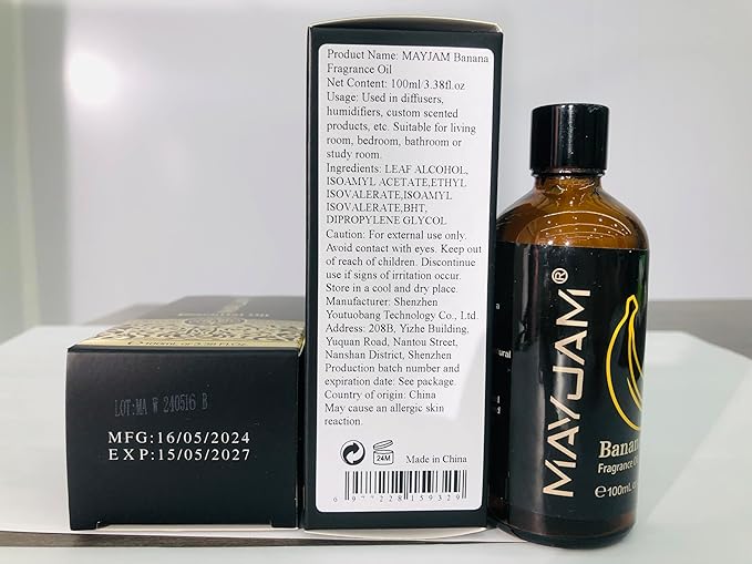 MAYJAM 100ML/3.38FL.OZ Banana Fragrance Oils with Glass Dropper, Essential Oils for Diffusers for Home, Long Lasting Scented Oils for Diffusers Soap Candle Making