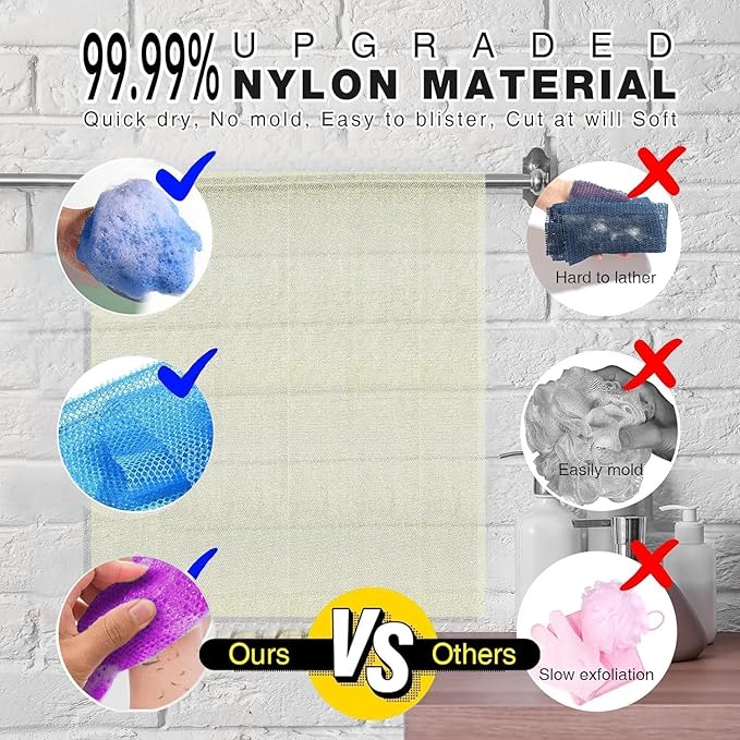 UJFQBH 5 Pieces African Bath Sponge African Net Long Net Bath Sponge Exfoliating Shower Body Scrubber Back Scrubber Skin Smoother,Great for Daily Use (Purple, Pink, Green, Blue, White)