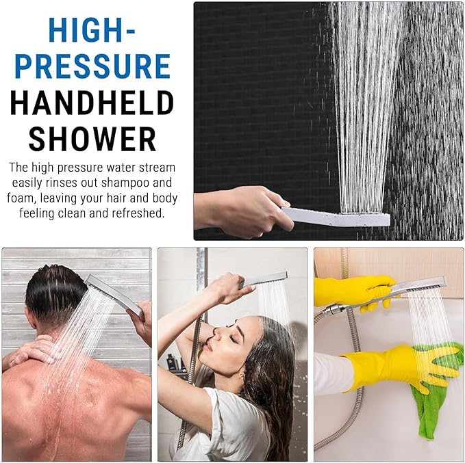 G-Promise All Metal 14 Inch Dual Square Shower Head with Handheld Spray Combo, Rain Shower Head, Adjustable Extension Arm, 3-Way Diverter, 71 Inch Extra Long Hose - A Bathroom Upgrade (Chrome)
