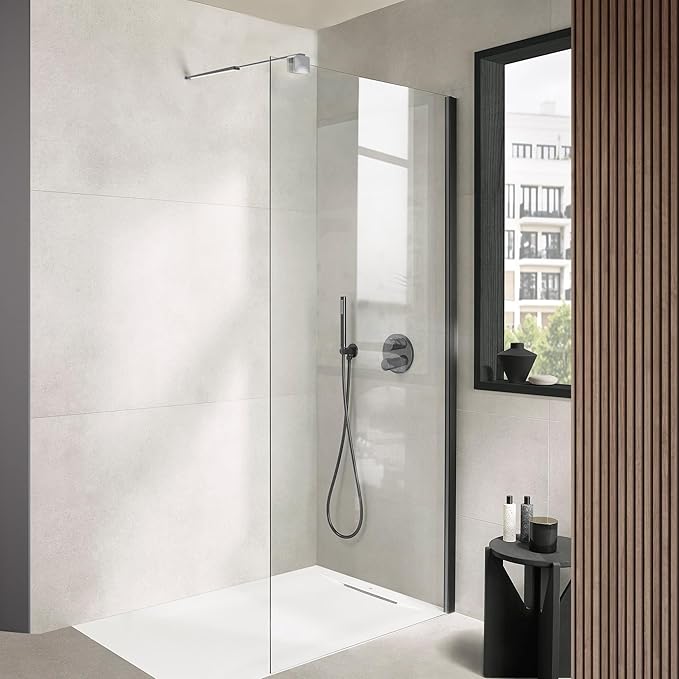 Shower Door Glass Support Bar, 26.96" to 48.54" Adjustable Stainless Steel Wall-to-Glass Shower Stabilizer Rod for 1/4", 5/16", 3/8", Chrome