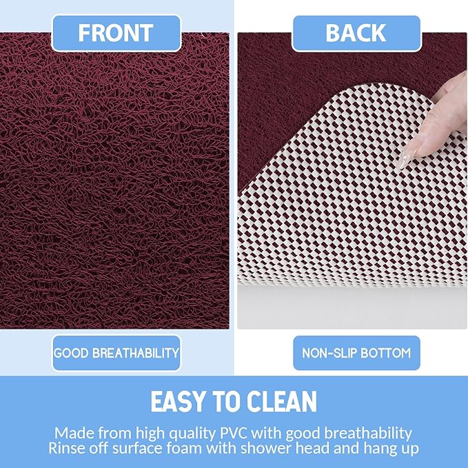 Non-Slip Bathtub Mat, Anti Slip Shower Mat, Fast Drying Bathtub Mats, Foot Scrubber Mat, Anti Slip Mat for Tub, Floor, Bathroom, Kitchen, Home, Hotel (Wine Red 40"×28")
