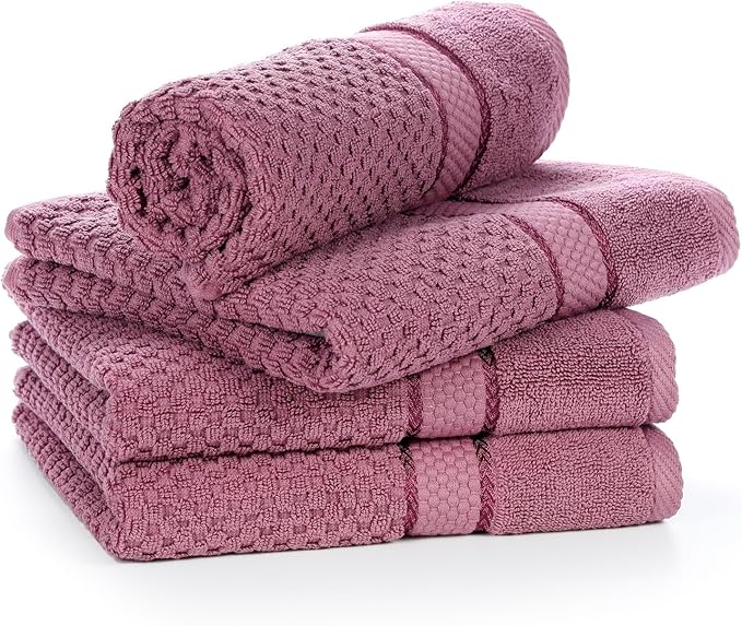 Ample Decor 100% Cotton Grape Purple Hand Towel for Kitchen, Popcorn Textured Absorbent Premium Quality - 18 X 28 Inch 4 Pcs