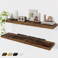 Floating Shelves Wall Shelf 48 Inch, 9.3 Inch Deep Floating Shelf, Farmhouse Black Wood Shelves Invisible Bracket for Living Room, Bedroom, Kitchen, 48 x 9.3 x 1.4 Inch, Set of 2, Rustic Brown