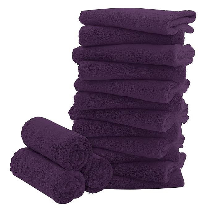 16 Pack Baby Washcloths - Luxury Coral Fleece - Extra Absorbent and Soft Wash Clothes for Newborns, Infants and Toddlers - Suitable for Sensitive Skin and New Born - Baby Shower - Plum, 10x10 Inch