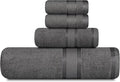 Casa Lino 100% Cotton Bath Towels Set of 4 (1 Bath Towel, 1 Hand Towel & 2 Wash Cloths) - Bathroom Towels and Washcloths Set - Complete Bathroom Set - Guest Room Essentials - (Charcoal Black)