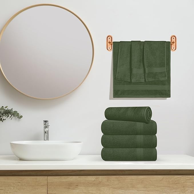 GLAMBURG Ultra Soft 6-Piece Hand Towel Set 16x28-100% Ringspun Cotton - Durable & Highly Absorbent Hand Towels - Ideal for use in Bathroom, Kitchen, Gym, Spa & General Cleaning - Olive Green
