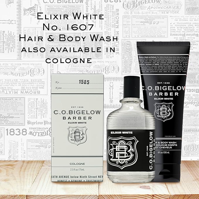C.O. Bigelow Elixir White Hair & Body Wash for Men, Spice & Citrus Scented Men's 2 in 1 Shampoo & Body Wash, 8 Fl Oz