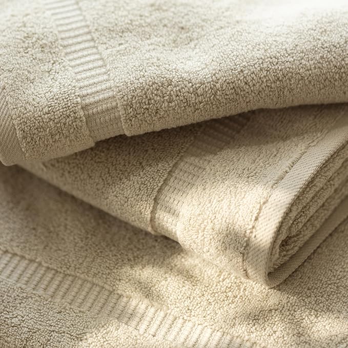 SALBAKOS 100% Turkish Cotton Hand Towel Set of 6 16x30 inch | Heirloom Quality | Hotel & Spa Collection | Ultra Soft, Super Absorbent, Long Lasting Hand Towels | Made in Turkey (Stone, 6 Hand Towels)