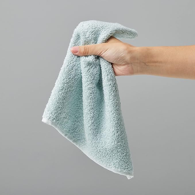 Amazon Basics face Towels for Bathroom, 100% Cotton Extra Absorbent washcloth, Fast Drying - Salon Towel - Ice Blue (12 x 12 inches) (Pack of 144)