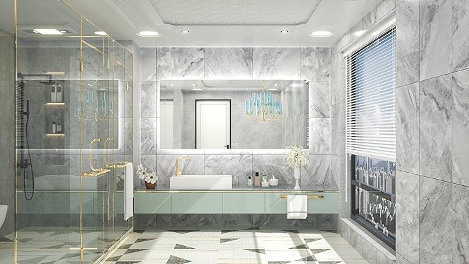 TETOTE 60 x 28 Inch LED Backlit Mirror with Light Bathroom Vanity Lighted Mirror,Anti-Fog,Dimmalbe,CRI90+,Waterproof,Wall Mounted