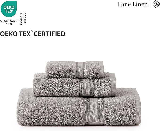 LANE LINEN Bath Towel Set of 12 – Premium 100% Cotton Mercerized, 4 Bath, 4 Hand & 4 Washcloth, Zero Twist Hotel Collection Towels Soft, Gentle on Body, Absorbent & Ideal for Everyday Use – Grey