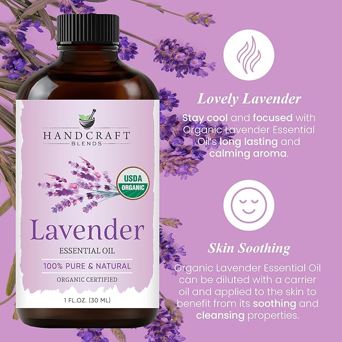 Handcraft Blends Organic Lavender Essential Oil – 1 Fl Oz – 100% Pure and Natural – Premium Grade Essential Oil for Diffuser and Aromatherapy