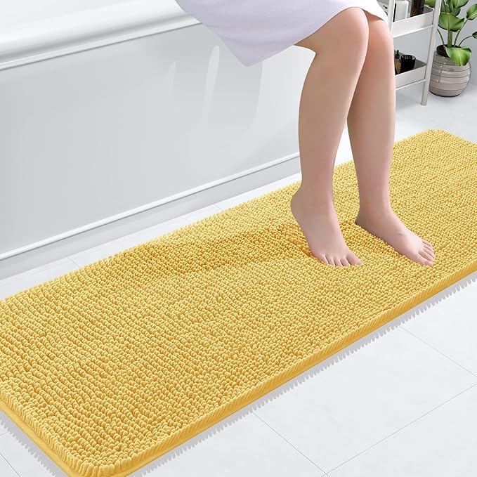 OLANLY Bathroom Rugs 59x20, Extra Soft Absorbent Chenille Bath Rugs, Rubber Backing Quick Dry, Machine Washable Bath Mats for Bathroom Floor, Tub and Shower, Home Decor Accessories, Yellow