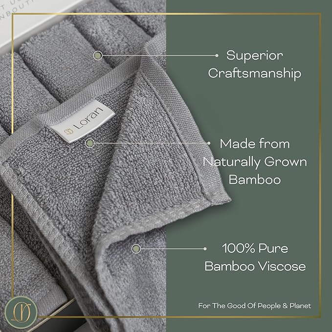 Silver Grey Washcloths Set of 6 Soft Facial Cloths 10” x 10” 100% Viscose Derived from Bamboo Spa-Like Feel Silky Face Cloth for Skin Cleansing