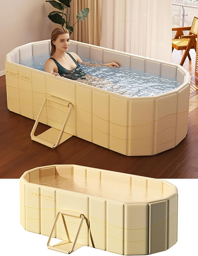Portable Bathtub Ice Bath Tub - Foldable Collapsible Bathtub for Adult Shower Bathroom Hot SPA Soaking Cold Plunge Tub Freestanding Bathtub 59"Lx22"Wx20"H White
