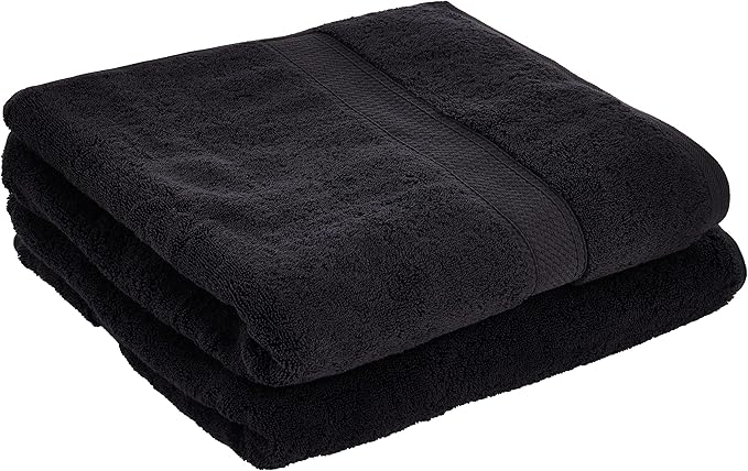 Superior Egyptian Cotton Pile Bath Towel Set of 2, Ultra Soft Luxury Towels, Thick Plush Essentials, Absorbent Heavyweight, Guest Bath, Hotel, Spa, Home Bathroom, Shower Basics, Black