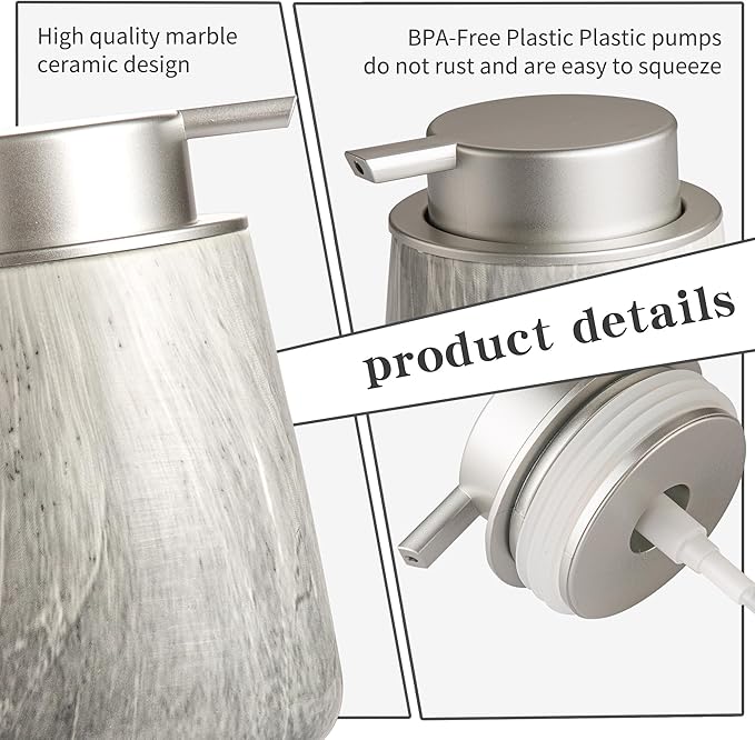 Enra Ceramic Foaming Soap Dispenser,12 oz GrayHand Foam Soap Dispenser for Bathroom Kitchen with Easy-to-Press Pump(Gray Foam Type)