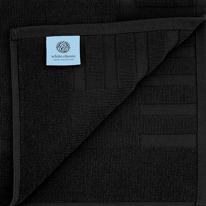 White Classic Luxury Bath Mat Floor Towel Set - Absorbent Cotton Hotel Spa Shower/Bathtub Mats [Not a Bathroom Rug] 22"x34" | 2 Pack | Black