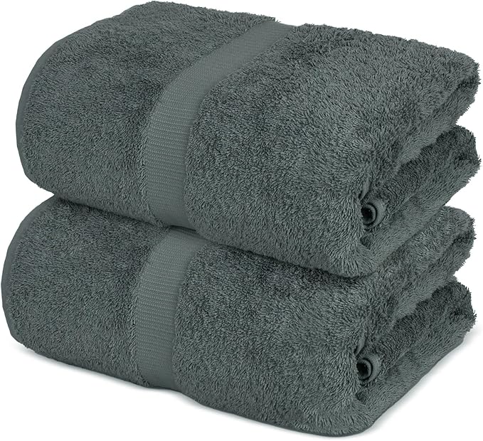 Towel Bazaar Premium Cotton Super Soft and Absorbent Turkish Towels (2-Piece Bath Sheet Towel, Dark Gray)