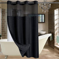 Conbo Mio Stall No Hook Shower Curtain with Snap in Liner Set, Hotel Luxury Black Shower Curtains for Bathroom with See Through Top Window, Waterproof, Washable 54W x 74H