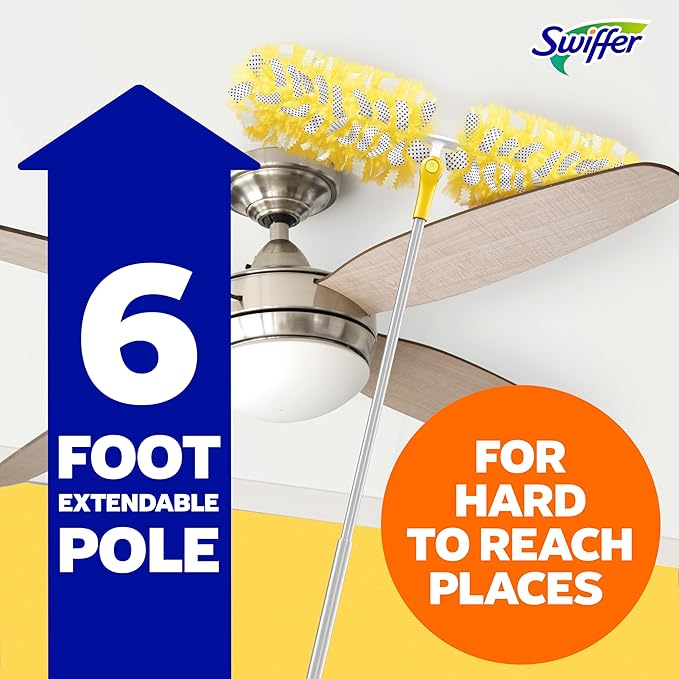 Swiffer Duster Kit with 6 ft Super Extendable Handle, Heavy Duty Starter Kit with 8 Refills