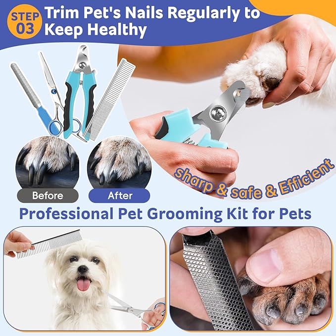 Bath Grooming Kit for Pets, 10pcs Dog Brush for Shedding with Dog Nail Clipper and Trimmer, Dog and Cat Grooming Supplies, Dematting Comb for Dogs, Pet Bath Supplies