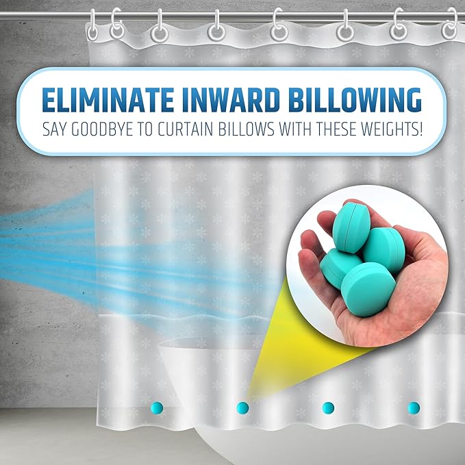 Powerful Anti-Billowing Magnetic Shower Curtain Weights for Splash-Free Bath Experience - 360° Silicone Wrapped - Will Never Rust - Heavy Magnets Prevent Curtain Liners from Blowing | 4 Pairs | Green