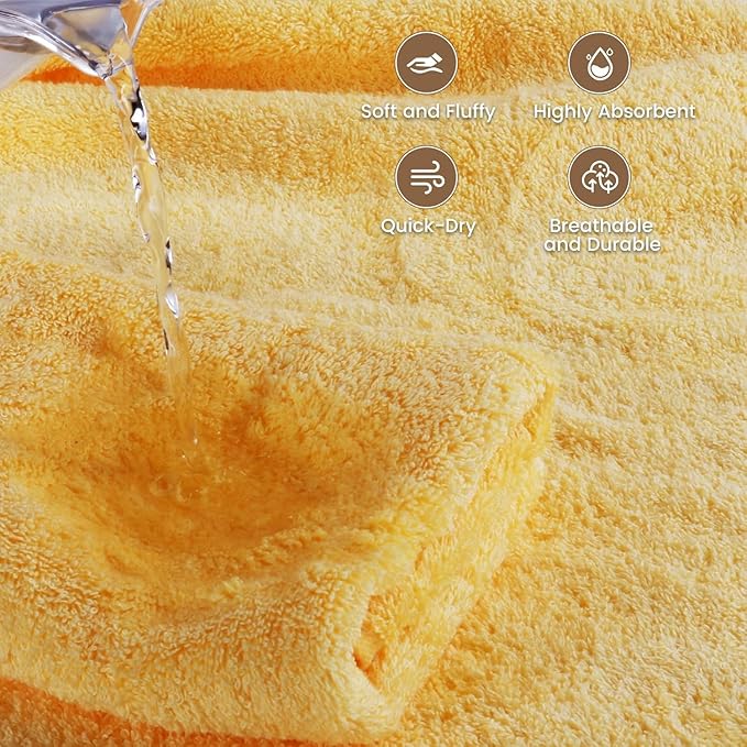 SEMAXE 4-Pack Luxury Bath Towels for Bathroom, 100% Cotton, Soft, Absorbent, and Quick-Drying, 55"x27", Yellow, Perfect for Hotels, Gyms, and Spas