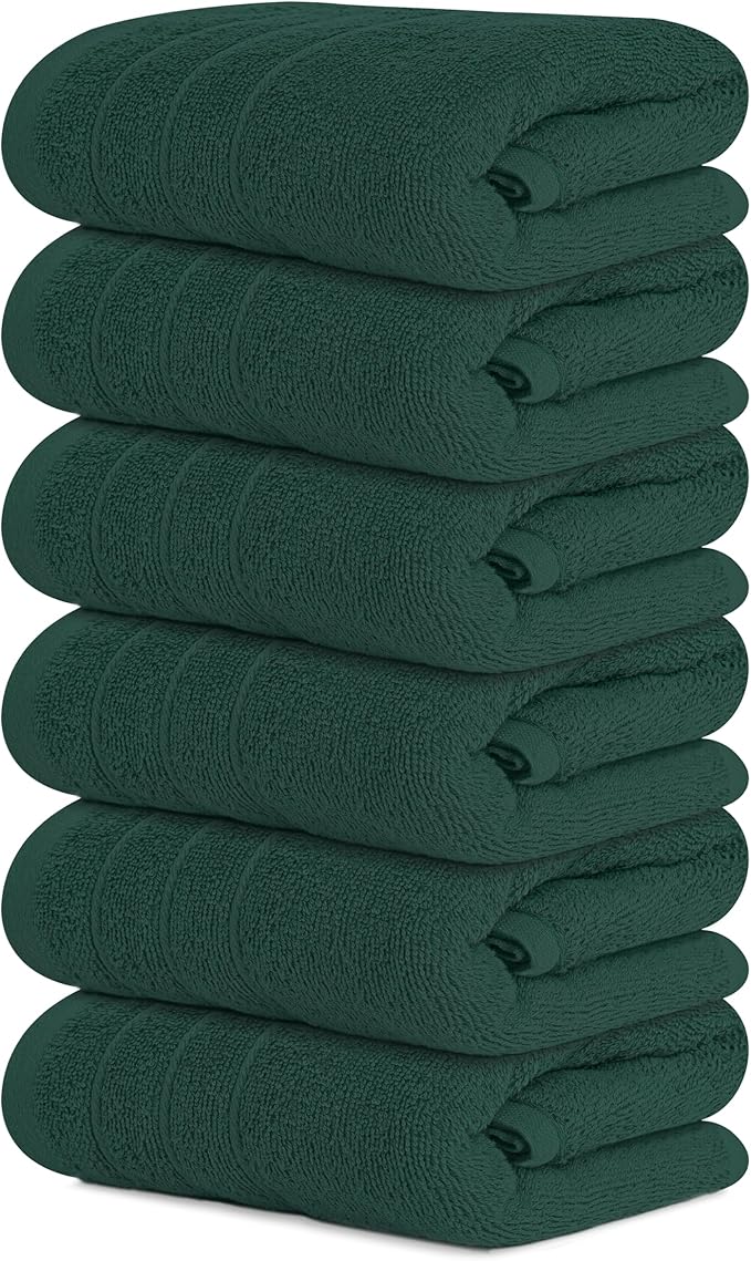 Tens Towels Pack of 6 Hand Towels, 100% Cotton, Lighter Weight, Quick to Dry, 16 x 28 Inches, Super Soft & Absorbent, Perfect for Bathroom & Kitchen (Hunter Green)