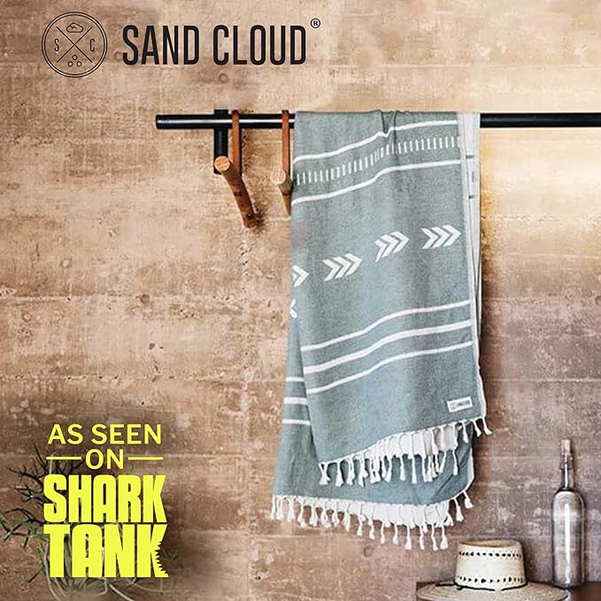 Sand Cloud Turkish Beach Towel - Sand Free - 100% Organic Turkish Cotton Yarn - Quick Dry Towel for Beach, Picnic Blanket or Throw - As Seen on Shark Tank - Santa Fe (Green)