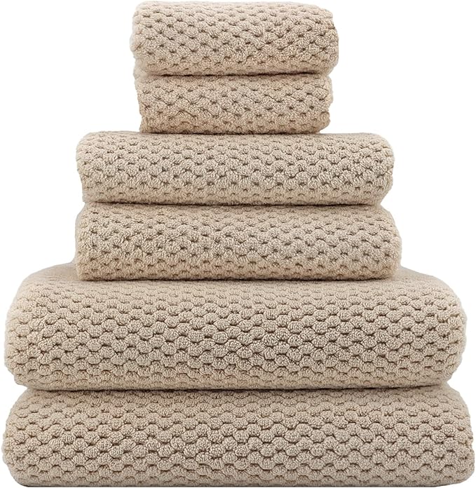YTYC 29x59 Inch Bath Towels Set of 6 Large, Super Soft Absorbent Lint Free Microfiber Shower Towels for Bathroom 80% Polyester (Beige,6 Piece)