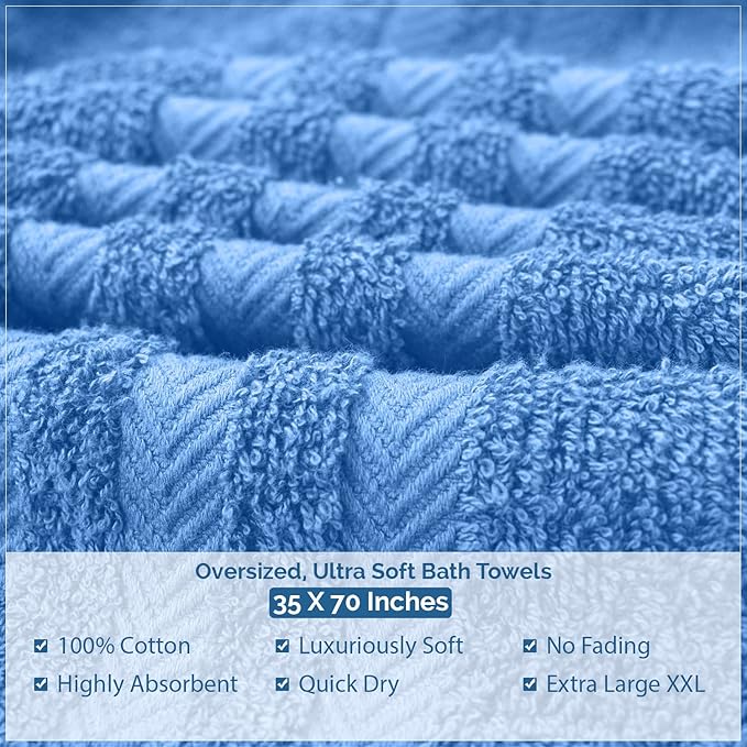 DAN RIVER 2 Pack Luxury Bath Sheets 35x70, 600 GSM, Soft & Quick Dry 100% Ring Spun Cotton Towels Ideal for Hotels, Spas, Gyms & Salons Extra Large, Medium Blue