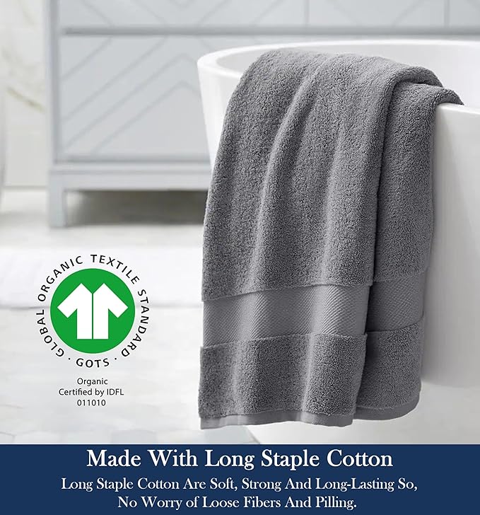 Delara Organic Cotton Luxuriously Plush Bath Towel | GOTS & OEKO-TEX Certified | Premium Hotel Quality Towels | Feather Touch Technology | 650 GSM Long Staple|Soft, Quick Dry & Ultra-Absorbent 30"x58"
