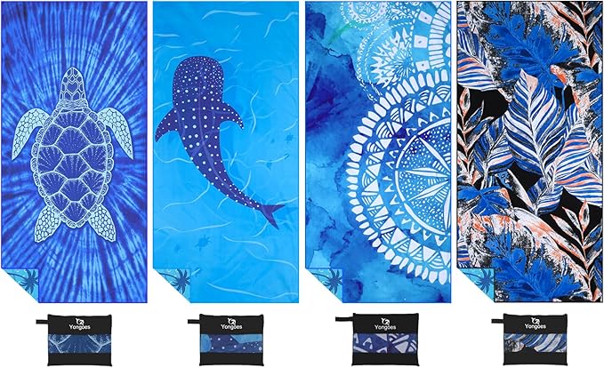 4 Pack Microfiber Lightweight Thin Beach Towel Sand Free Quick Dry Super Absorbent Large Towels for Swimming Pool Yoga Gym Travel Vacation Beach Accessories Essentials for Adults