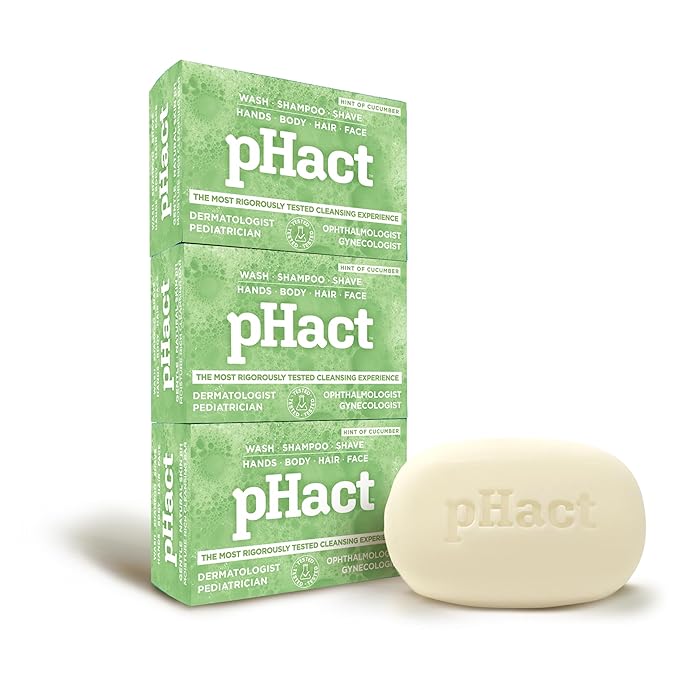 ANDREW LESSMAN pHact Moisture-Rich, Soap-Free Cleansing Bar Cucumber. Natural Skin pH. All Skin Types - Even Sensitive Skin. Hypoallergenic. Dermatologist Tested. 3 - Pack 4.25 oz each