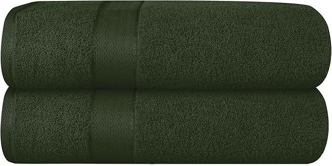 GLAMBURG 700 GSM Premium Cotton 2-Pack Oversized Extra Large Bath Sheet Set - 100% Combed Cotton - 2 Bath Sheets 35x70 - Luxury Hotel & Spa Quality - Durable Ultra Soft Highly Absorbent - Olive Green