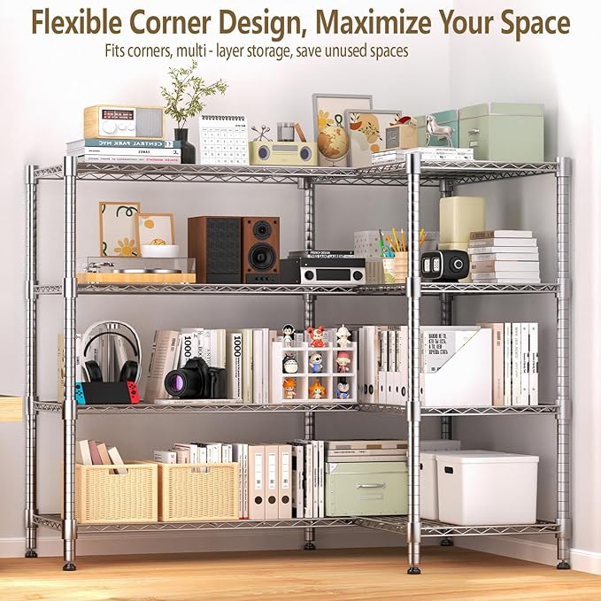 Himimi 4-Tier Adjustable Metal Shelving - 1600LBS Capacity, Heavy Duty Wire Organizer for Pantry, Kitchen, Garage, Laundry, 72" W x 18" D x 60" H, Silver
