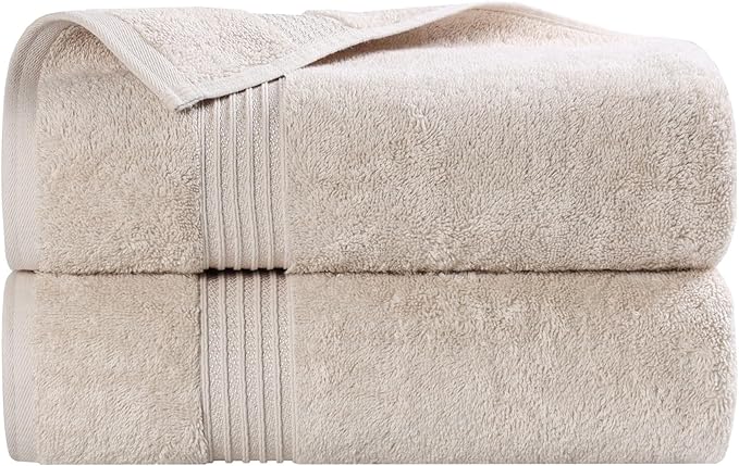 Superior Egyptian Cotton Bath Towel Set, Home Bathroom Towels, Master, Guest Bath, Decor Essentials, Quick Dry, Absorbent, Large Body Towels, Spa, Hotel, Resort, Adult, Kids, Set of 2, Stone