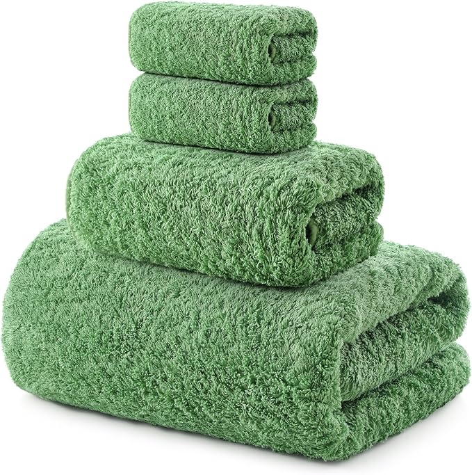 REDKISS Ultra-Plush Bath Towel Set, 900GSM Premium Thick Cotton for Bathroom & Spa, Super Absorbent Quick-Dry Bath Sheets with No Shedding (4-Piece Set for Adults, Luxury Hotel & Home Use)-Grass Green