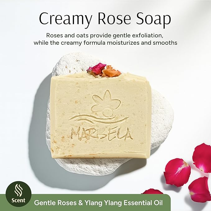 Marbela Cosmetics Creamy Rose Handmade Soap Bar - Made in USA, Vegan Friendly, Palm Oil Free, Natural Bar Soap - Gentle Face & Body Soap for Daily Skin Care, Moisturizing & Nourishing - 3.5 oz