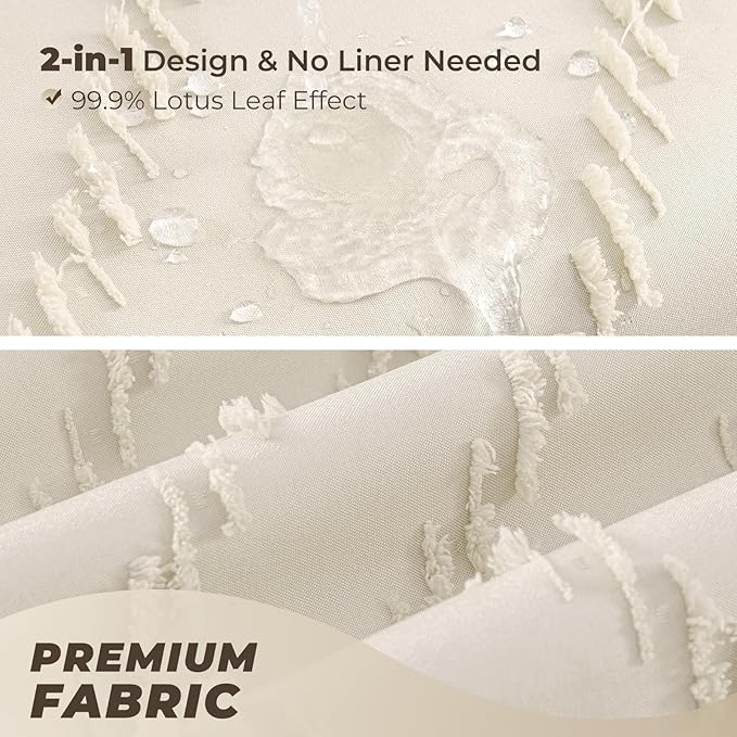 Extra Long Cream Shower Curtain 72 x 84 Boho Farmhouse Shower Curtain Tufted Chevron Textured Striped Minimalist Shower Curtains
