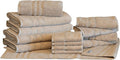 Mosobam Luxury Turkish 14pc Deluxe Bath Bundle Body Hand Face Towel and Mat Light Taupe 700 GSM & 1000 GSM Bamboo Viscose & Aegean Turkish Combed Cotton
