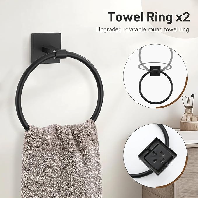 10 Pieces Black Towel Bar Set, 23.6 Inch Bathroom Accessories Set SUS304 Stainless Steel Bathroom Hardware Set Towel Racks for Bathroom Wall Mounted.