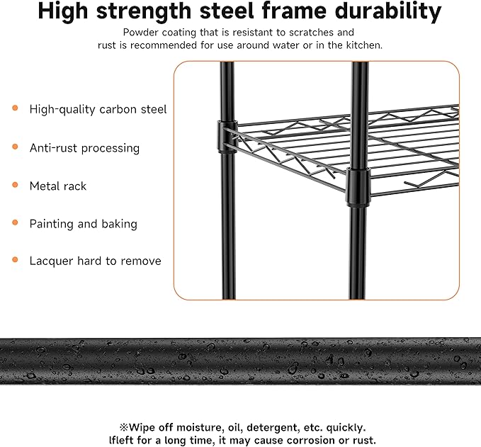 IZEUK 3 Tier Metal Wire Shelving Rack Storage Shelves for Kitchen, Bedroom, Living Room or Laundry Room, Black, 17.7" W x 11.8" D x 28.8" H